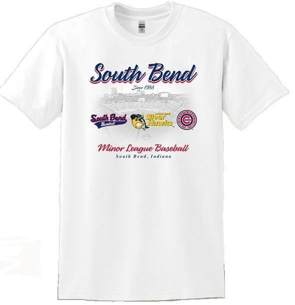 South Bend Cubs Throwback Primary Tee ft. Silver Hawks - Cubs Den Exclusive