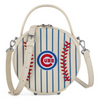 Round crossbody bag with Chicago Cubs logo and striped design on a white background