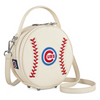 Baseball-shaped handbag with Chicago Cubs logo on a white background