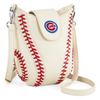 Baseball-themed crossbody bag with Chicago Cubs logo on a white background